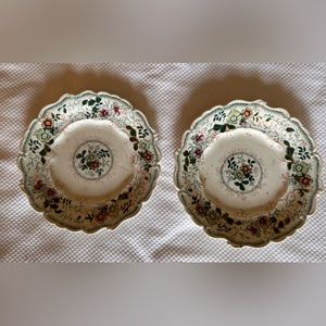 Pair of Antique, Scalloped Edge Floral Plates